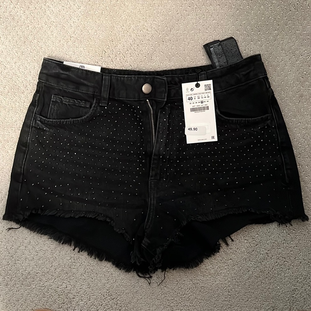 zara cut off embellished black shorties